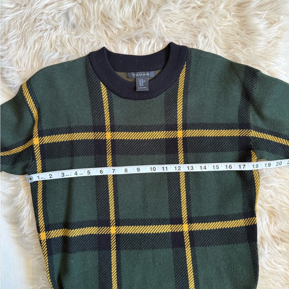 Tahari Women's Dark Green and Yellow Plaid Crewneck Sweater - Picture 6 of 8